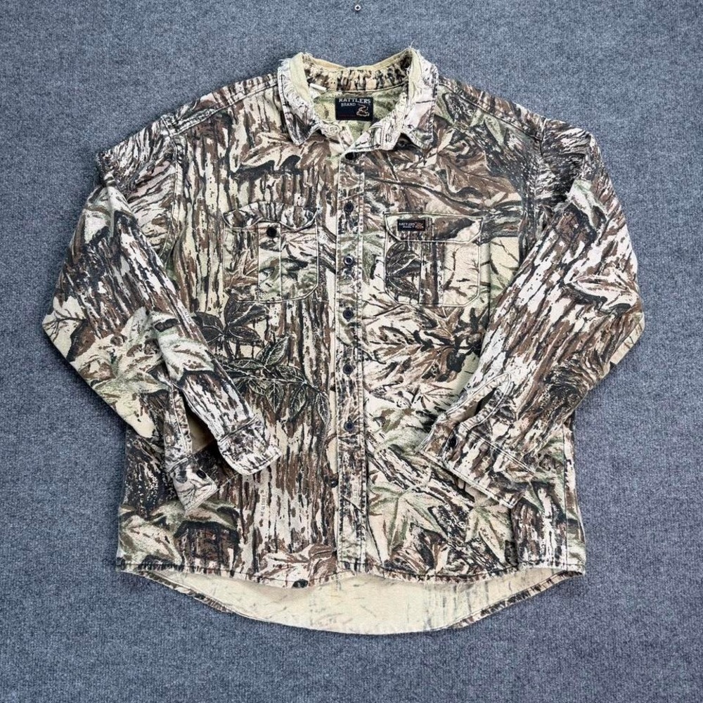 Vtg 90s made in USA rattlers brand camo button up size men's XL